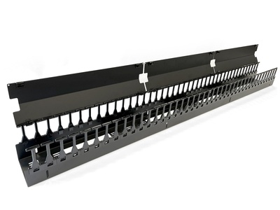 Hyperline CMF-OR-32U-150x106-C-RAL9005 Вертикальный кабельный органайзер 32U для стоек ORK2A, ORL1, ширина 150мм, объединение в ряды, высота пальцев 106мм с крышками, черный