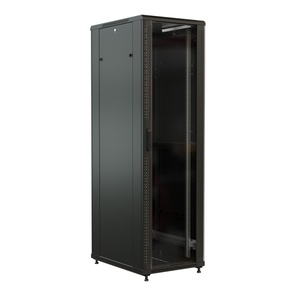 Шкаф напольный 19-дюймовый, 27U, 1388x600х600 мм (ВхШхГ), передняя стеклянная дверь со стальными перфорированными боковинами, задняя дверь сплошная, цвет черный (RAL 9004) (разобранный)